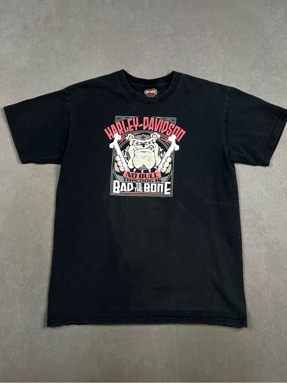 Harley-Davidson Black Tee with Red and Cream 'Bad to the Bone' Graphic